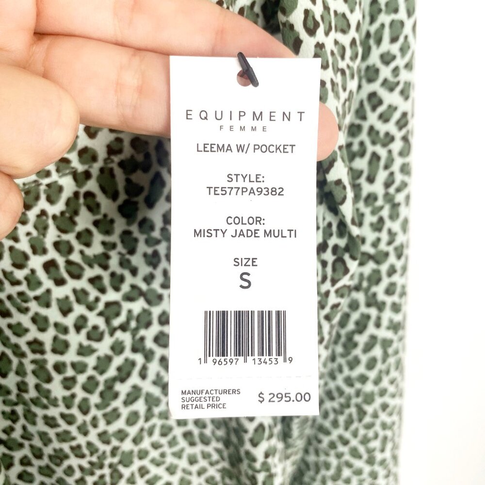NWT Equipment 100% Silk Leema Button Down Blouse with Pocket in Misty Jade Multi - Picture 11 of 12